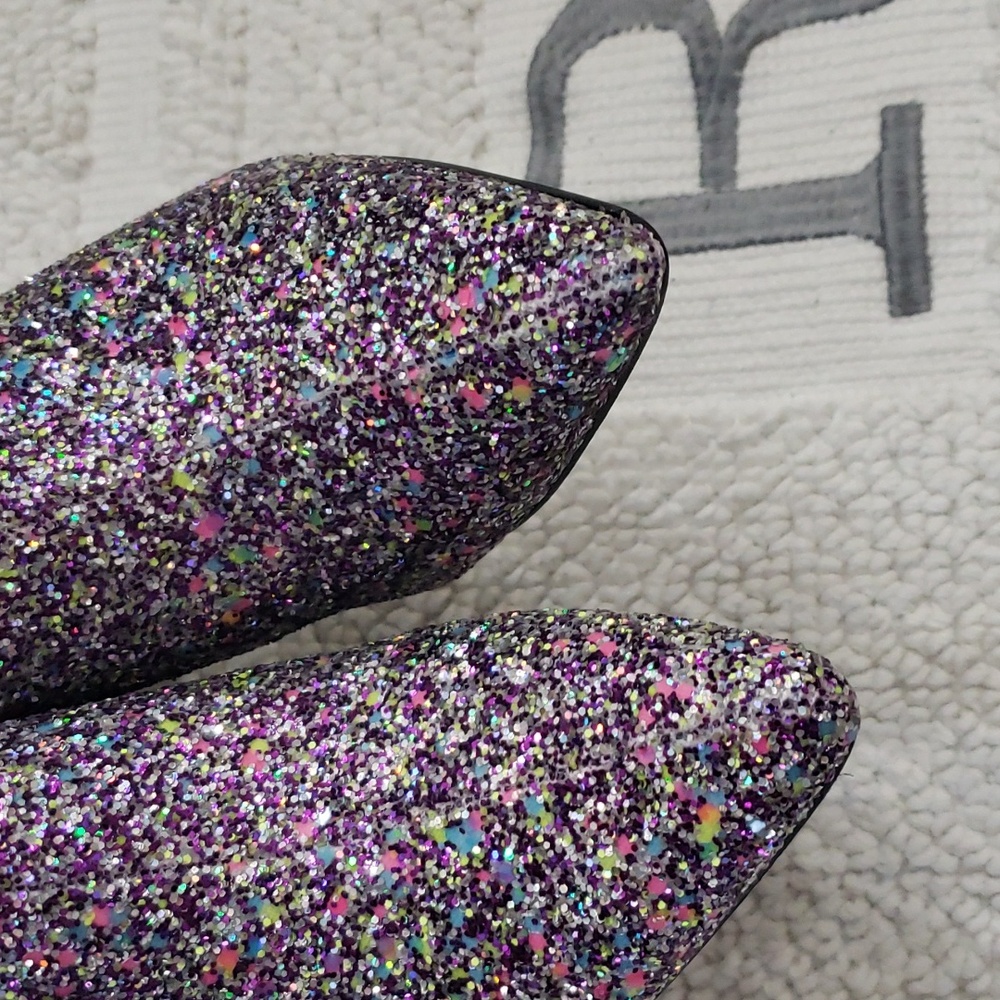 ALLEGRA K GLITTER POINTED TOE CHUNKY HEEL PURPLE ANKLE BOOTS - Picture 9 of 12